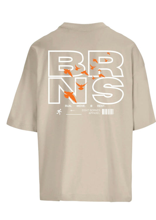 T-Shirt OverSize Beige Birds Unisex 080