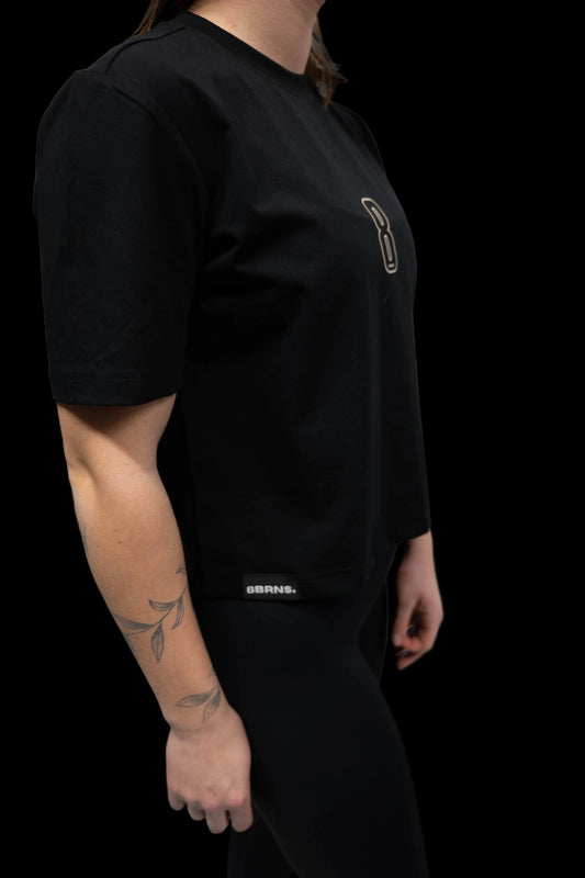 T-shirt Crop Black & Sand Women