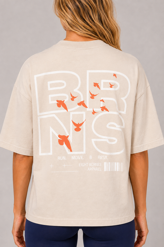 T-Shirt Oversize Beige Bird Women
