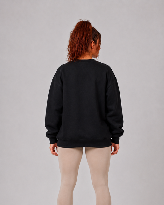 Sweat Sans Capuche Brodé Noir Unisexe